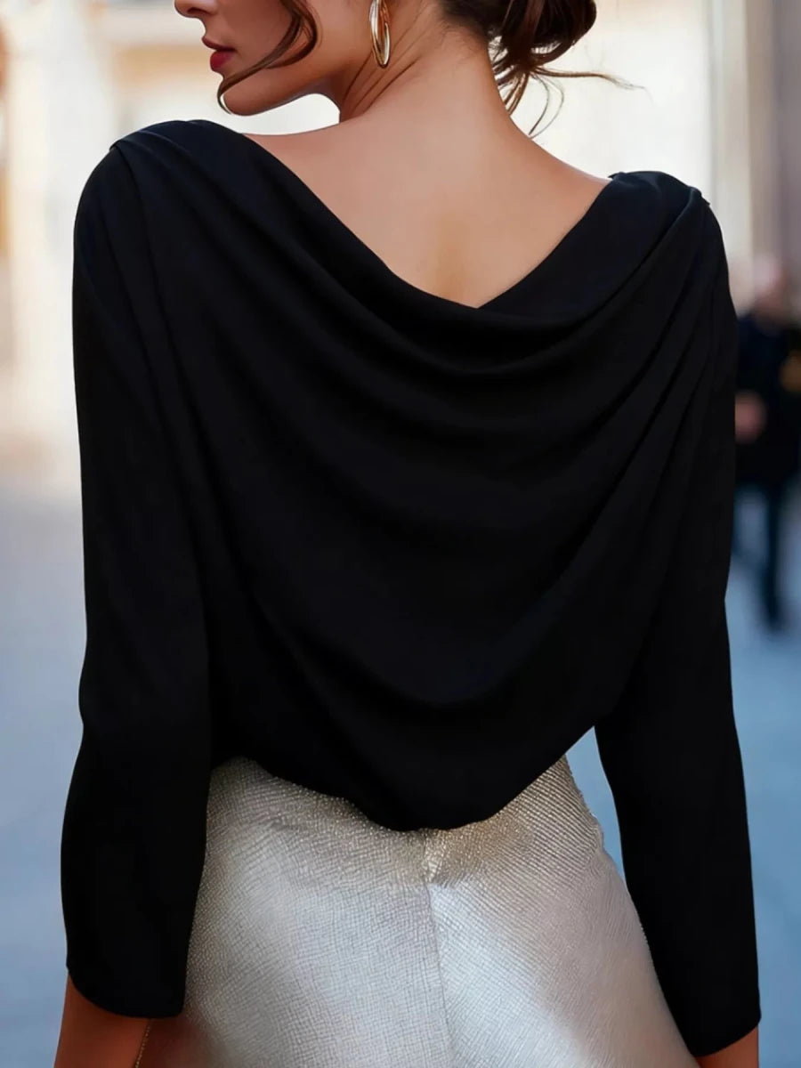 Cowl Neck Long Sleeve Blouse - Wow Store