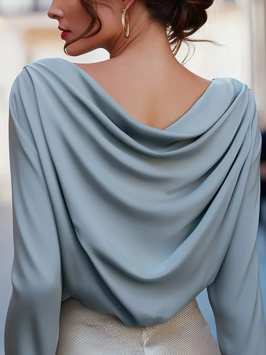 Cowl Neck Long Sleeve Blouse - Wow Store