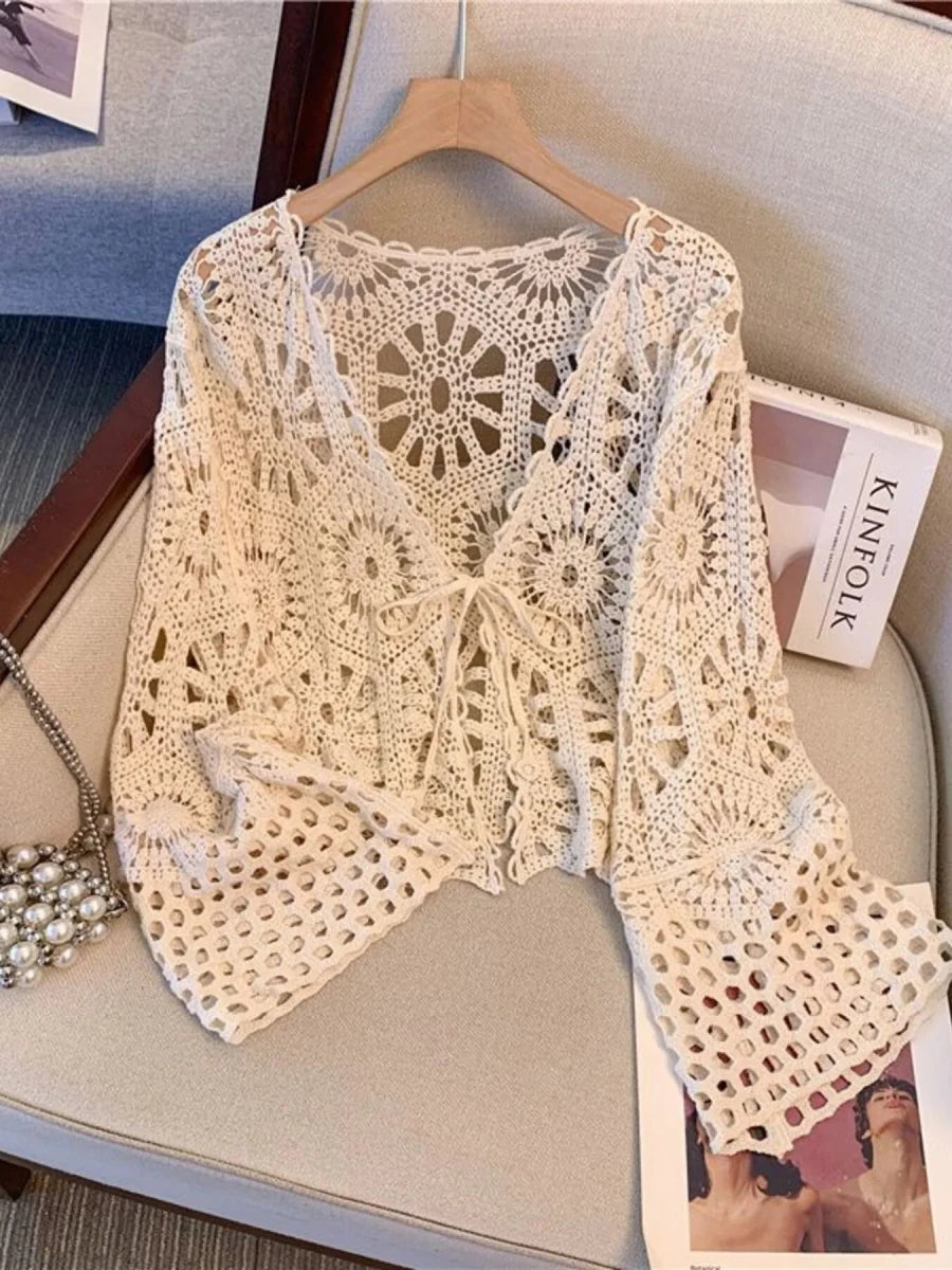 Crochet Tie Front Cardigan - Wow Store