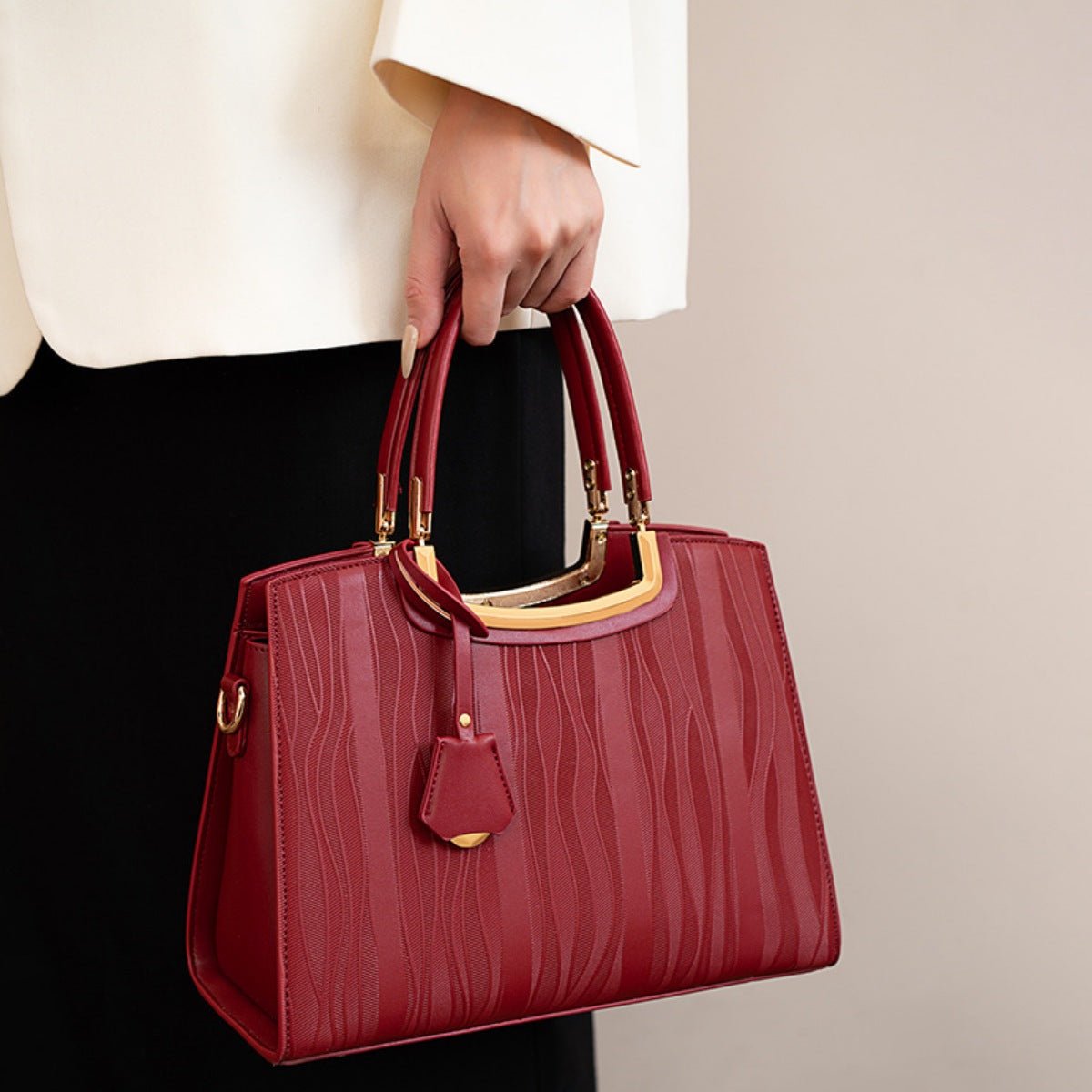 Crocodile Embossed Leather Top Handle Handbag - Wow Store