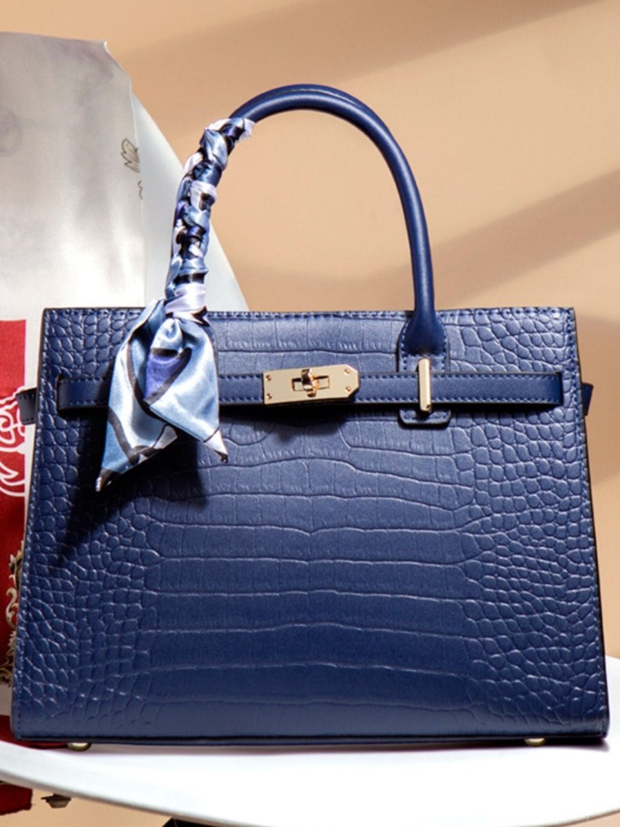 Crocodile Embossed Leather Top Handle Handbag - Wow Store