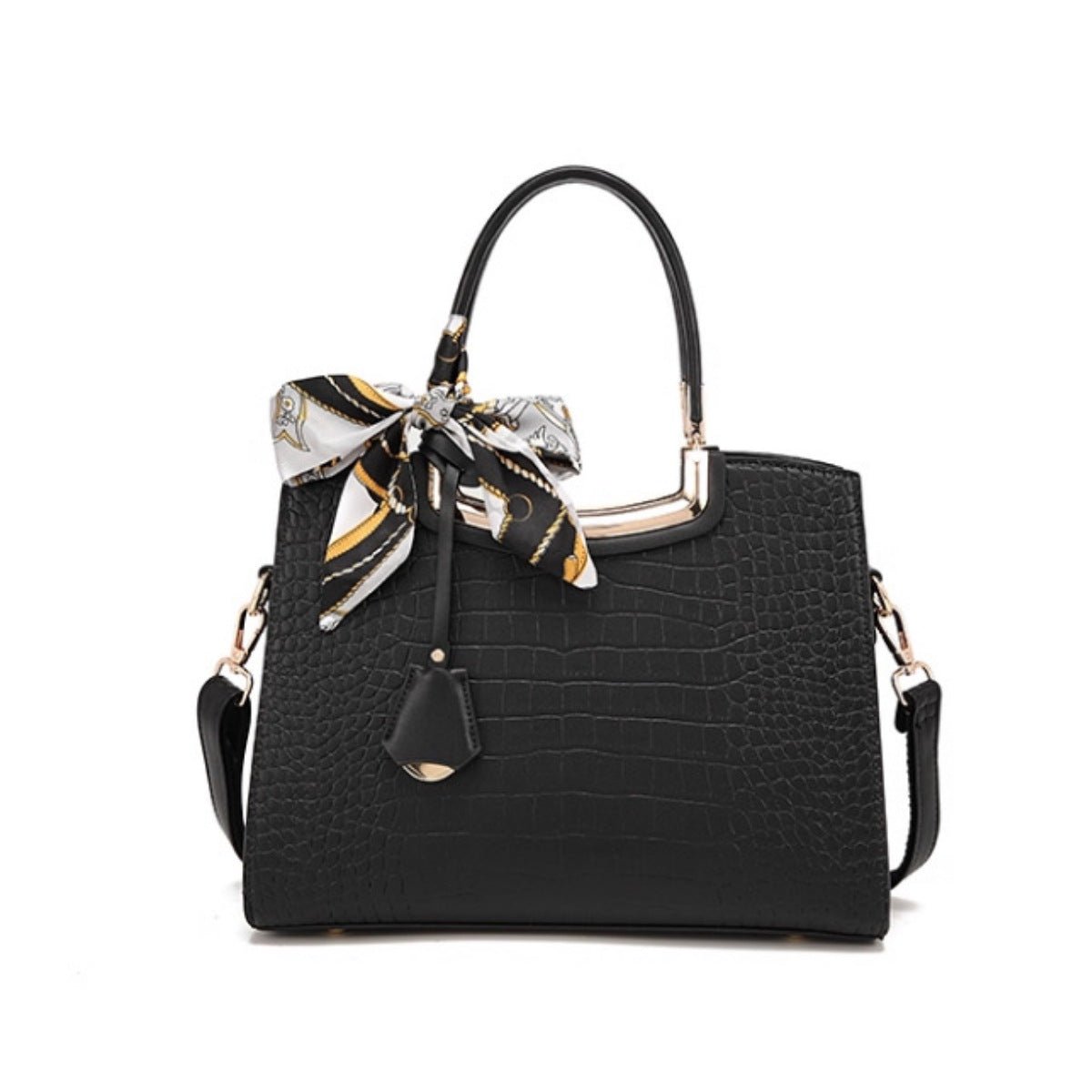 Crocodile Embossed Leather Top Handle Handbag - Wow Store