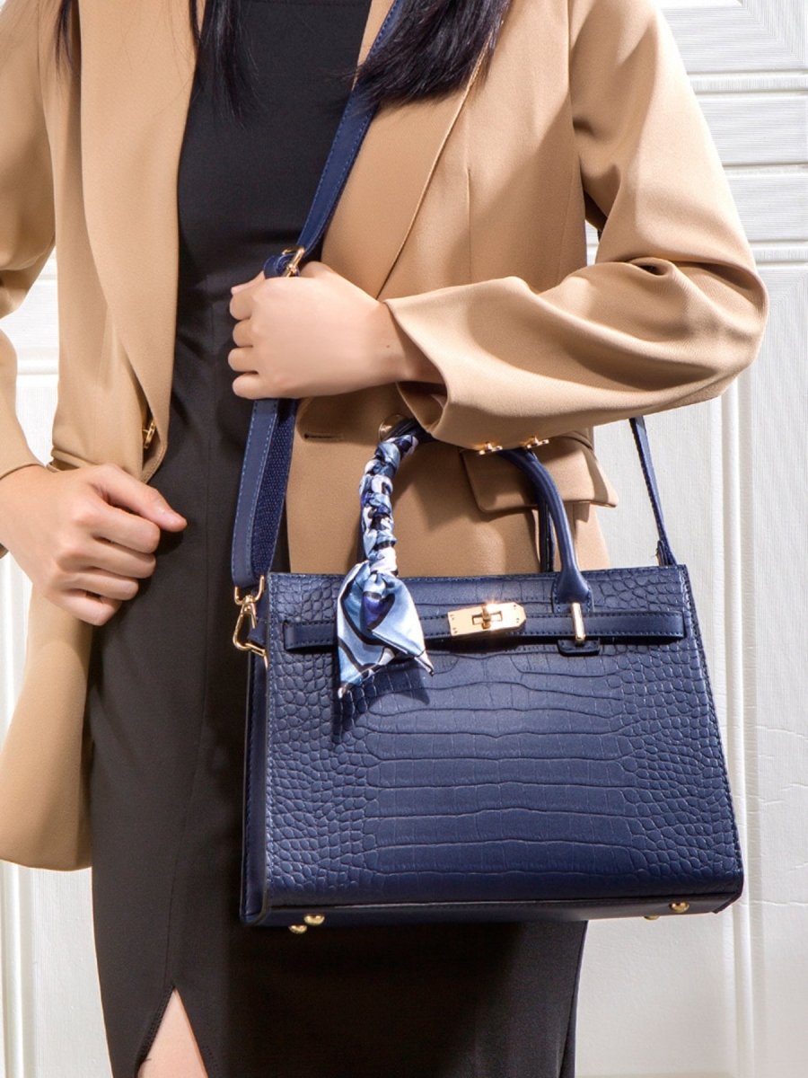 Crocodile Embossed Leather Top Handle Handbag - Wow Store