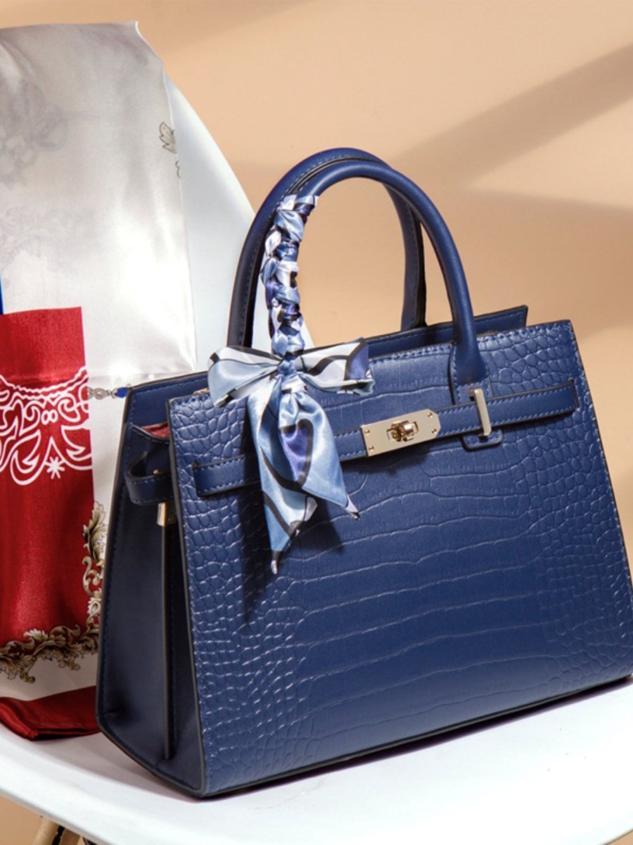 Crocodile Embossed Leather Top Handle Handbag - Wow Store