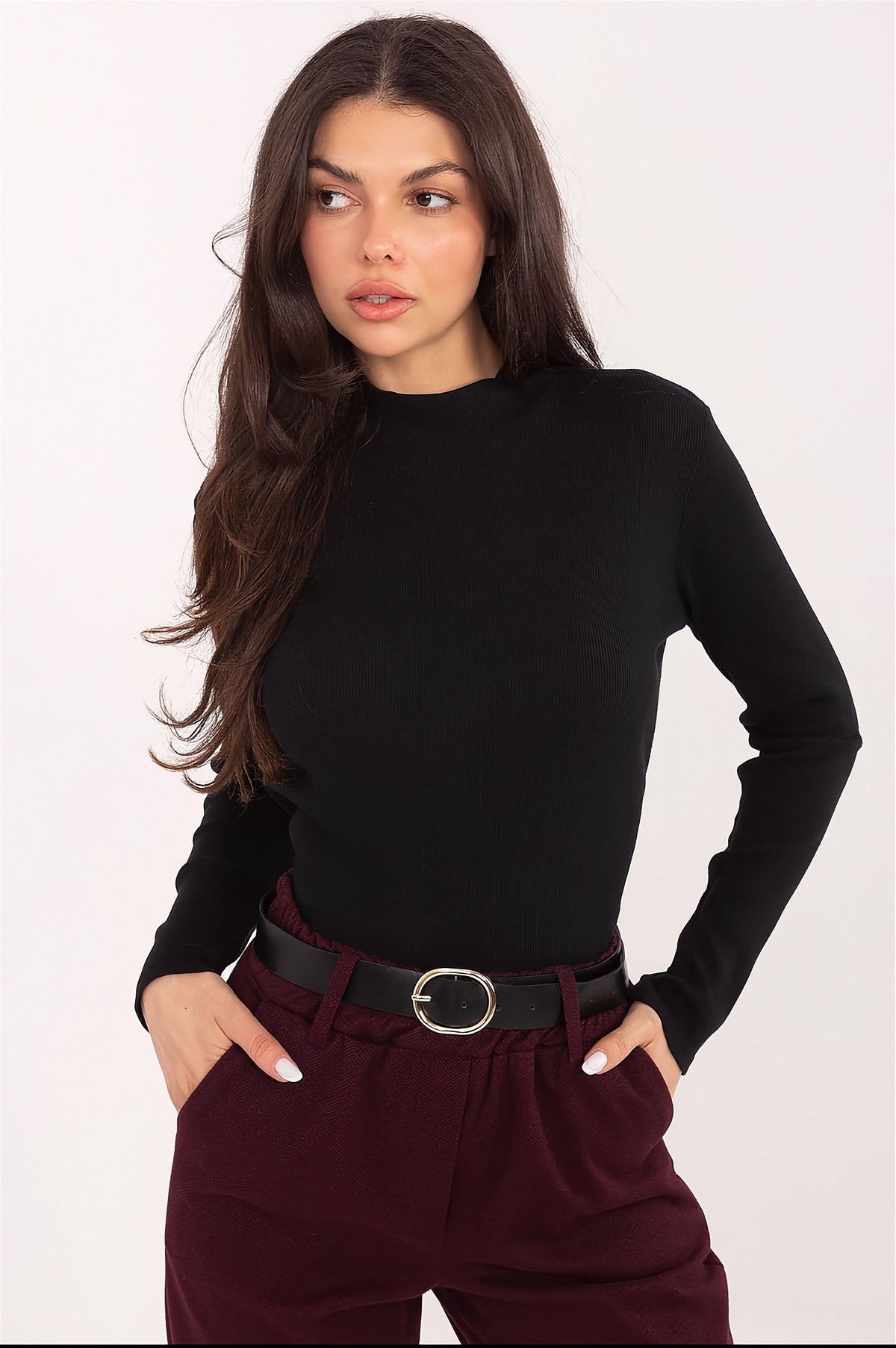 Ribbed Cotton Turtleneck Longsleeve in black
