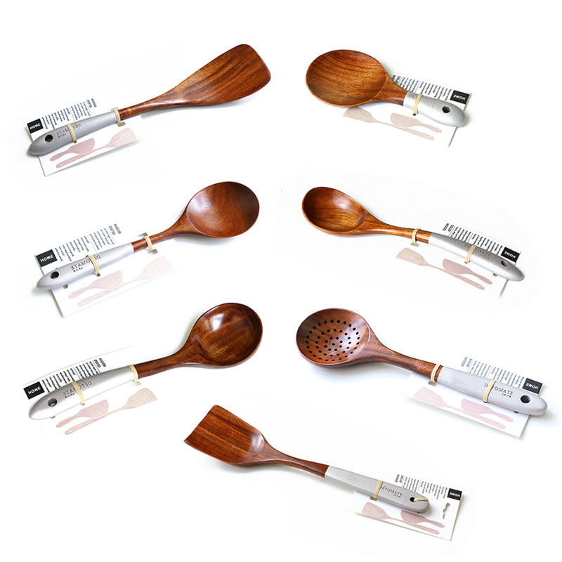Colorful Teak Kitchen Utensils Set with Soup Spoon