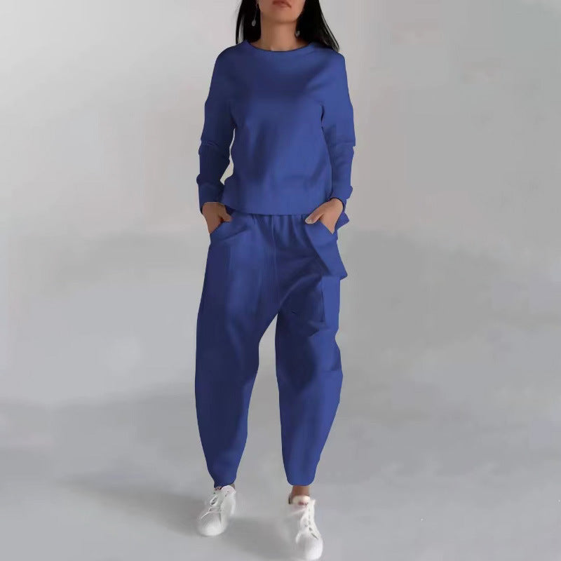 Round-Neck Sweatshirt and Jogger Trousers Set, 7 Colours in blue