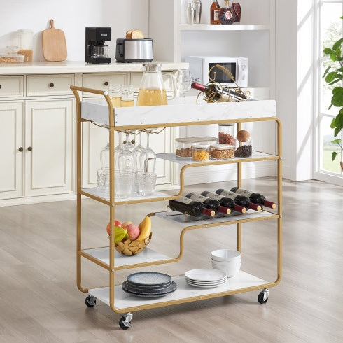 6-Tier Luxury Bar Cart with Wine Rack