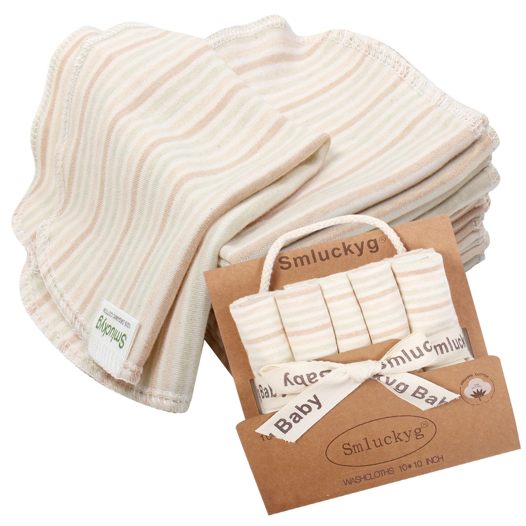 Organic Cotton Baby Washcloths - 10 Pack Soft Wipes