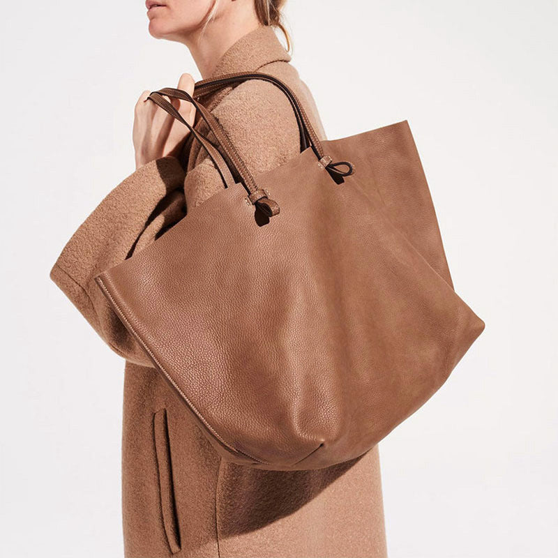 Soft Leather Tote Bag with Knot-Tied Straps