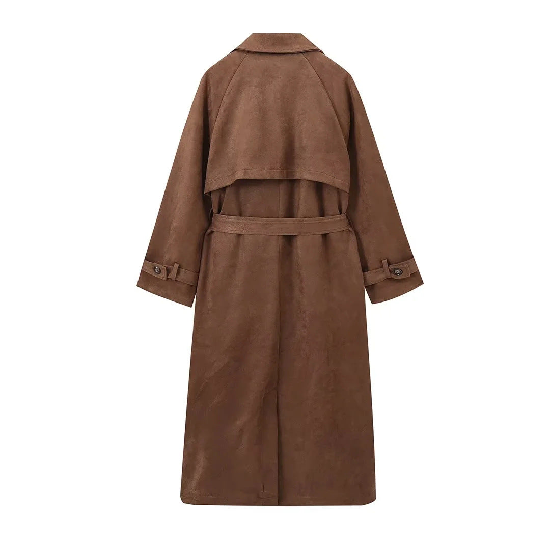Belted Suede-Look Trench Coat