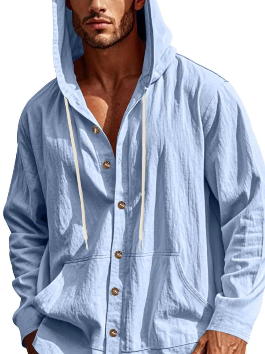 DapperMate Men's Drawstring Button-Up Hooded Top - WowStore.live