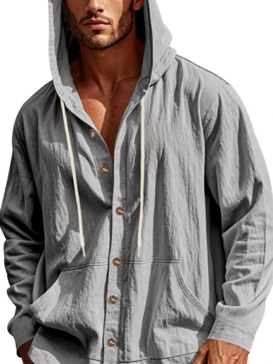 DapperMate Men's Drawstring Button-Up Hooded Top - WowStore.live
