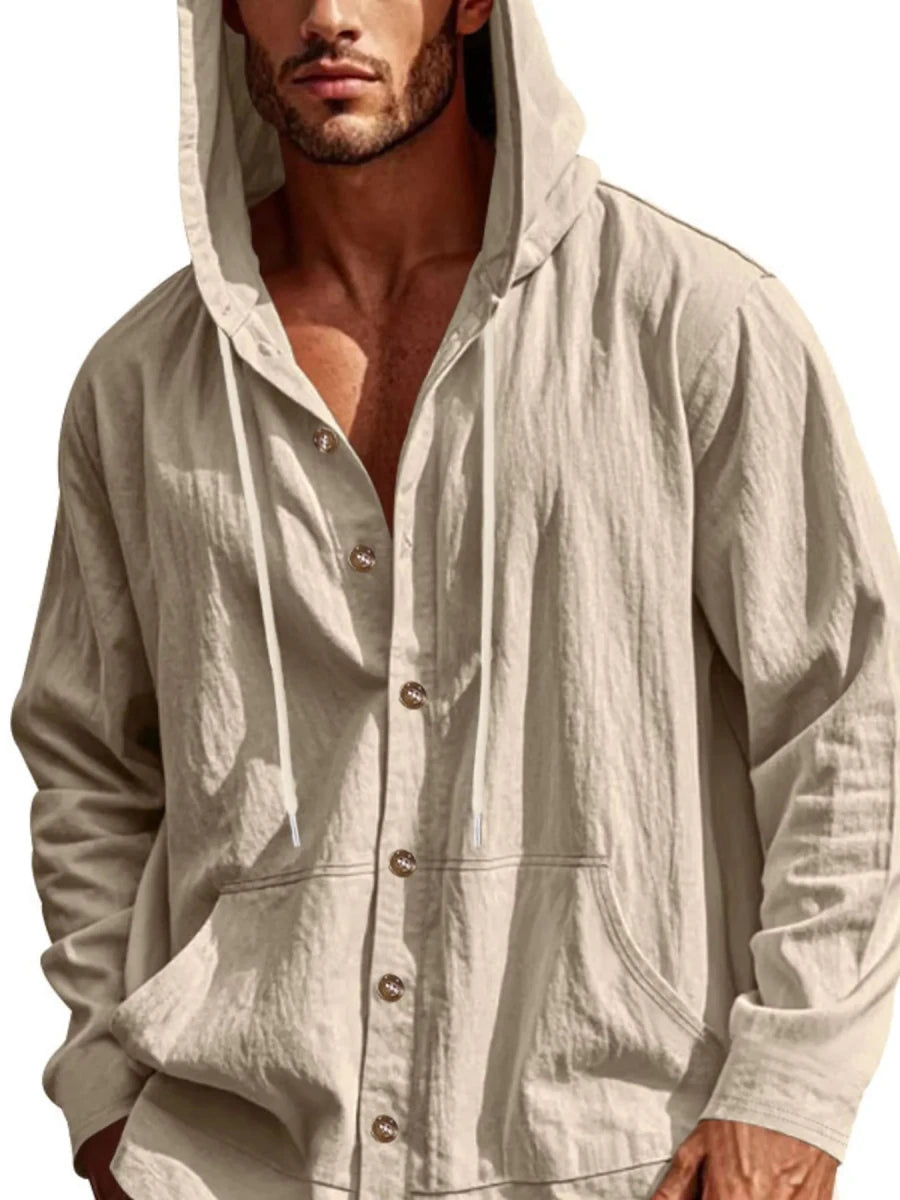 DapperMate Men's Drawstring Button-Up Hooded Top - WowStore.live