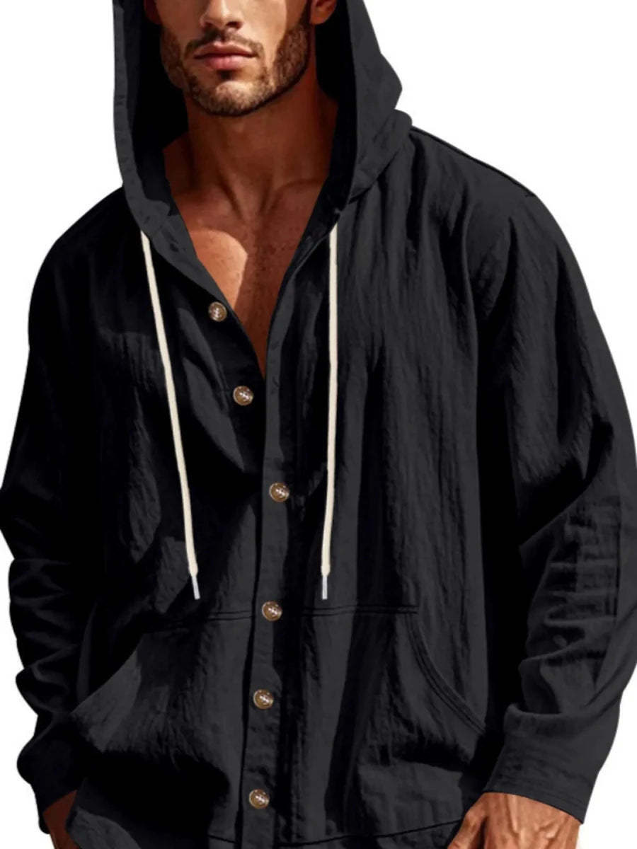 DapperMate Men's Drawstring Button-Up Hooded Top - WowStore.live