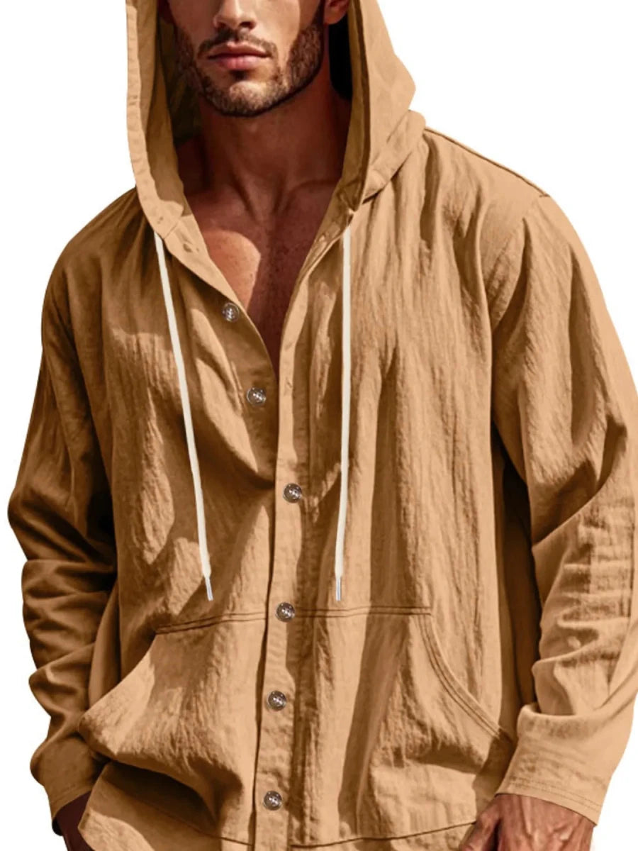 DapperMate Men's Drawstring Button-Up Hooded Top - WowStore.live