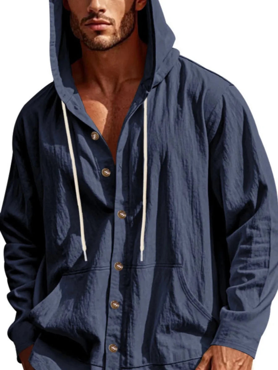 DapperMate Men's Drawstring Button-Up Hooded Top - WowStore.live