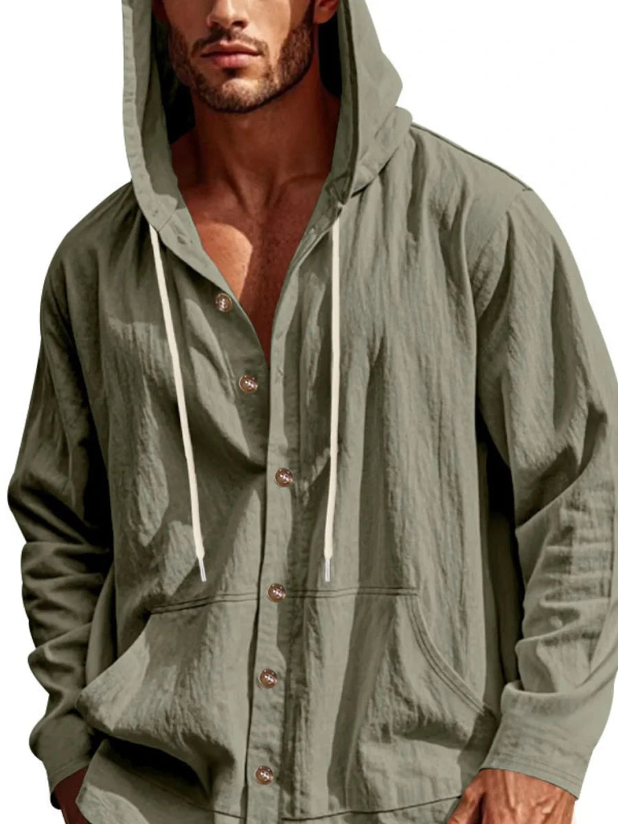 DapperMate Men's Drawstring Button-Up Hooded Top - WowStore.live