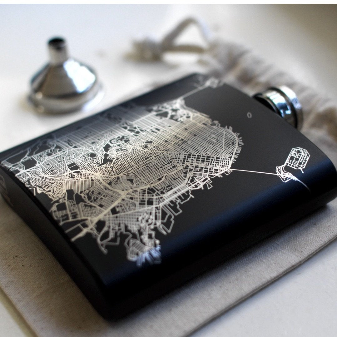 Dauphin Island - Alabama Map Hip Flask in Matte Black - Wow Store