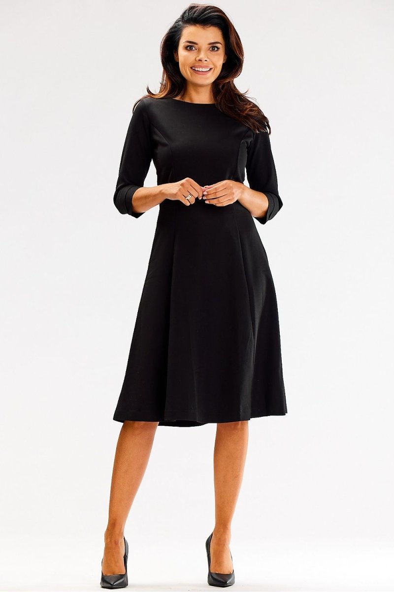 Elegant knee-length day dress in blush black — Awama Blush Black Day Dress
