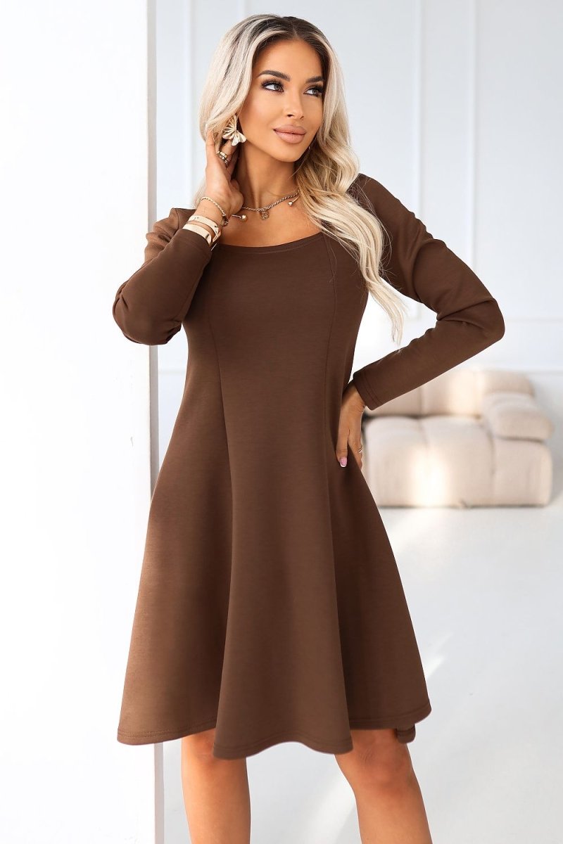 Chocolate brown daydress by Numoco – elegant women's dress with soft draping viscose blend fabric