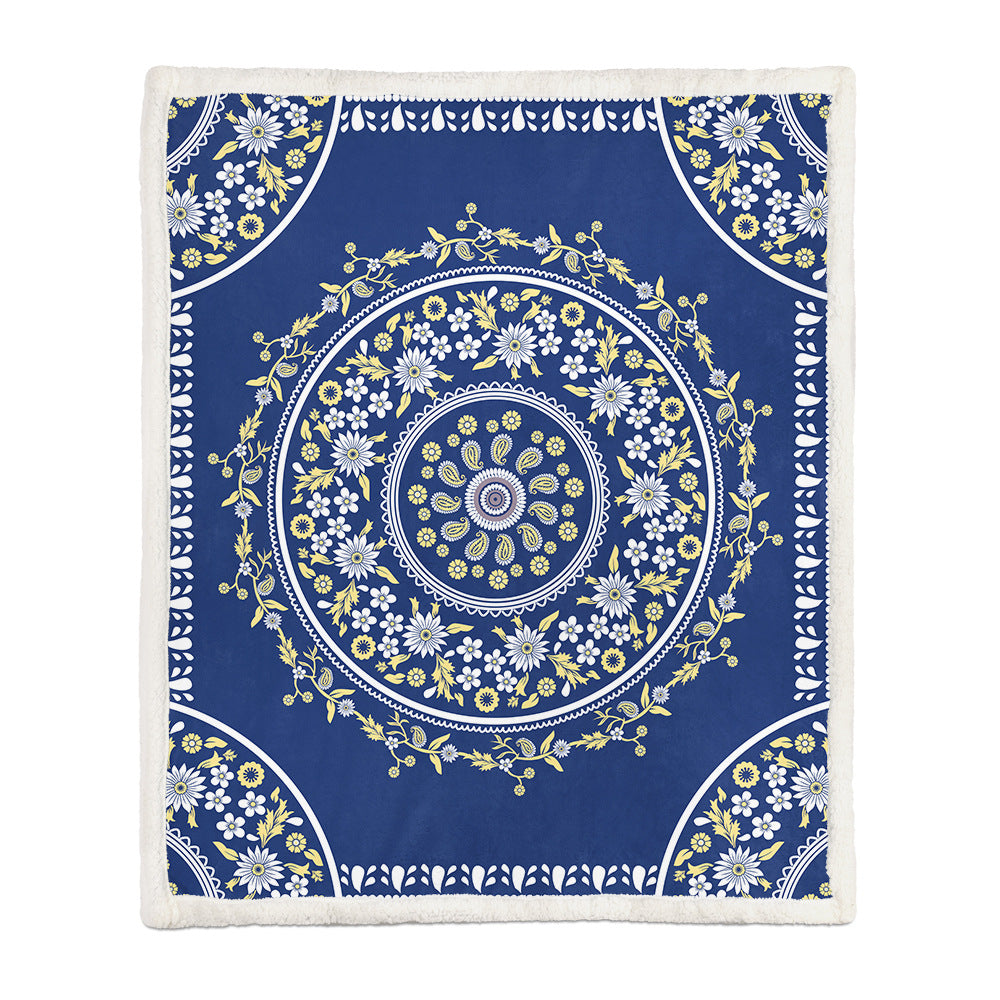 Floral Medallion Flannel Blanket with Sherpa Back