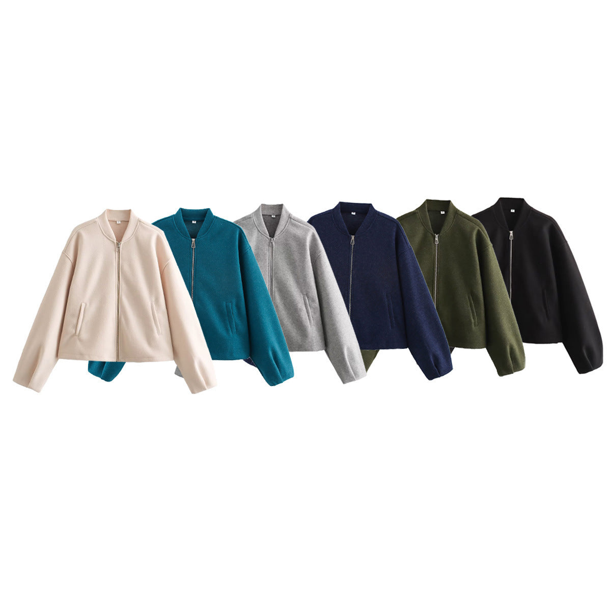 Cropped Bomber Jacket with Stand Collar