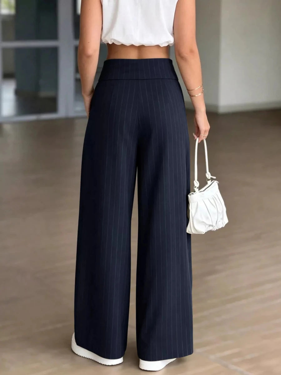 Devine High-Waisted Wide-Leg Pinstripe Pants - WowStore.live