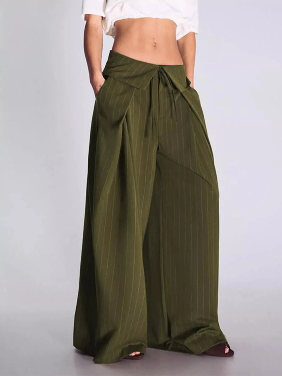 Devine High-Waisted Wide-Leg Pinstripe Pants - WowStore.live