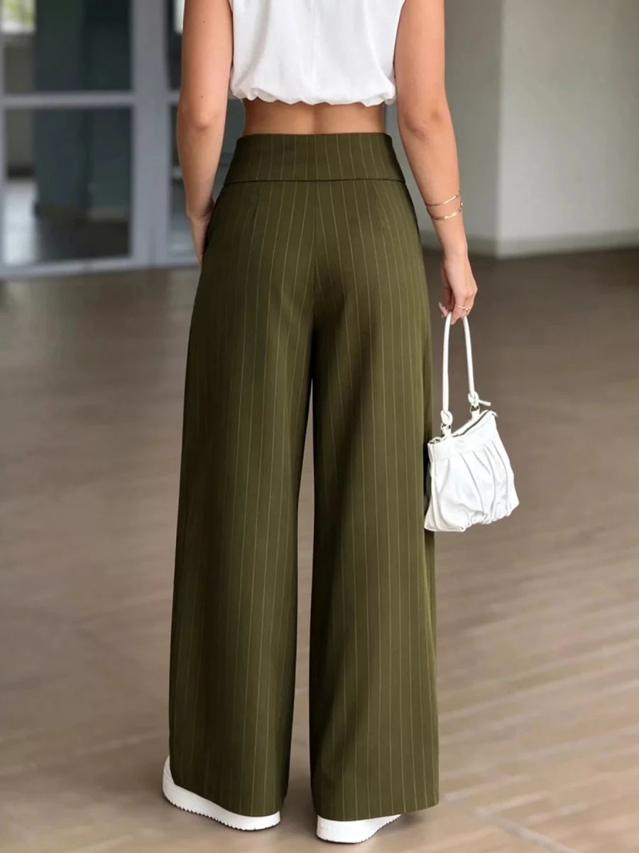 Devine High-Waisted Wide-Leg Pinstripe Pants - WowStore.live