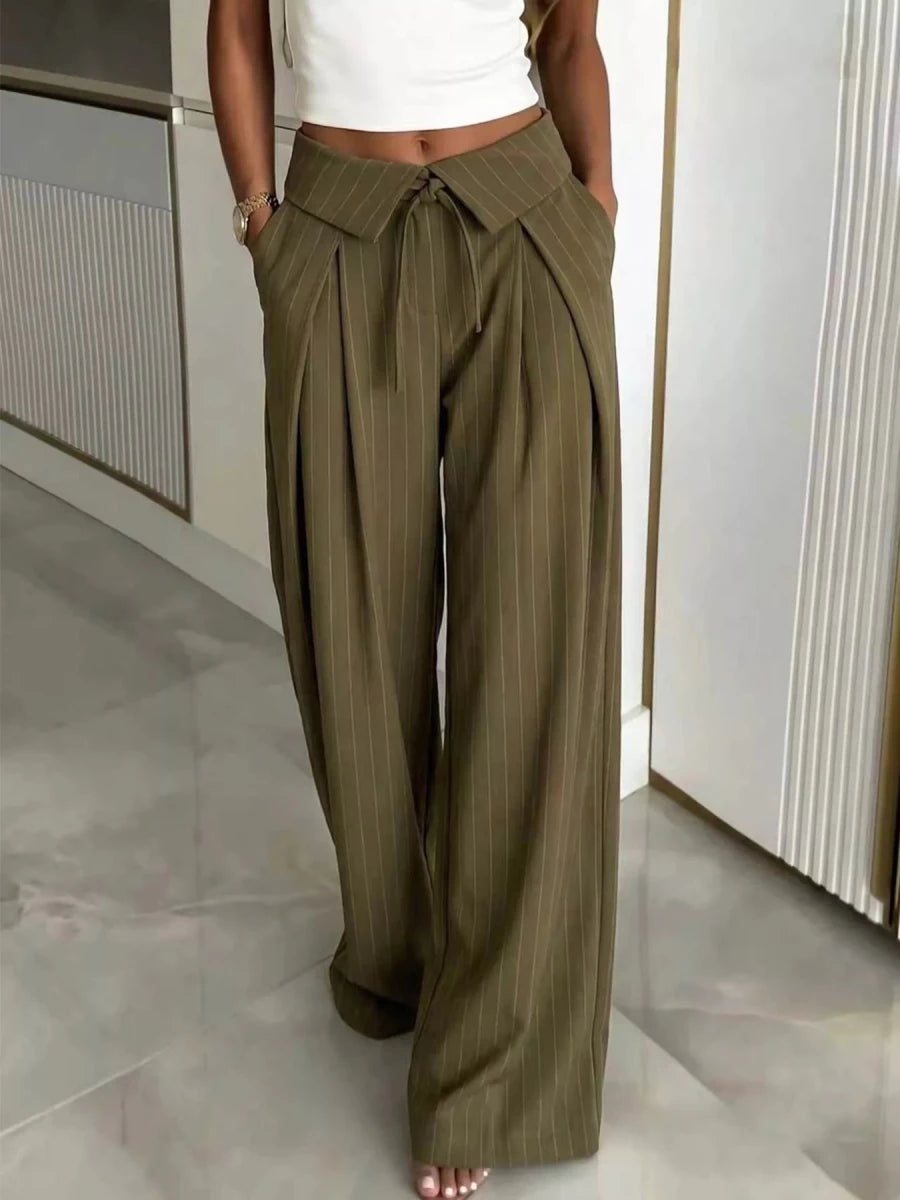 Devine High-Waisted Wide-Leg Pinstripe Pants - WowStore.live