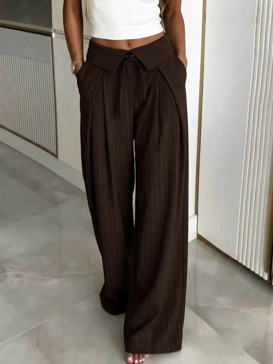 Devine High-Waisted Wide-Leg Pinstripe Pants - WowStore.live