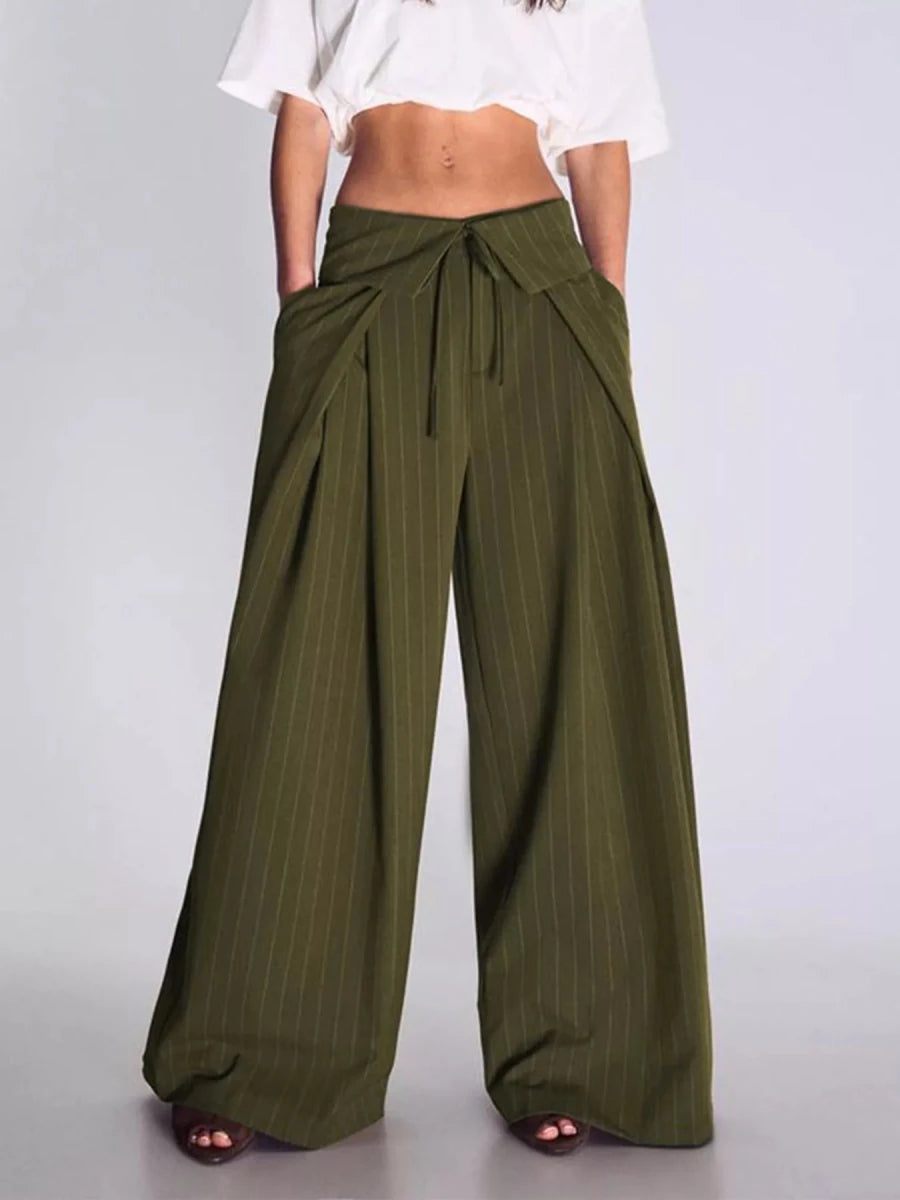 Devine High-Waisted Wide-Leg Pinstripe Pants - WowStore.live