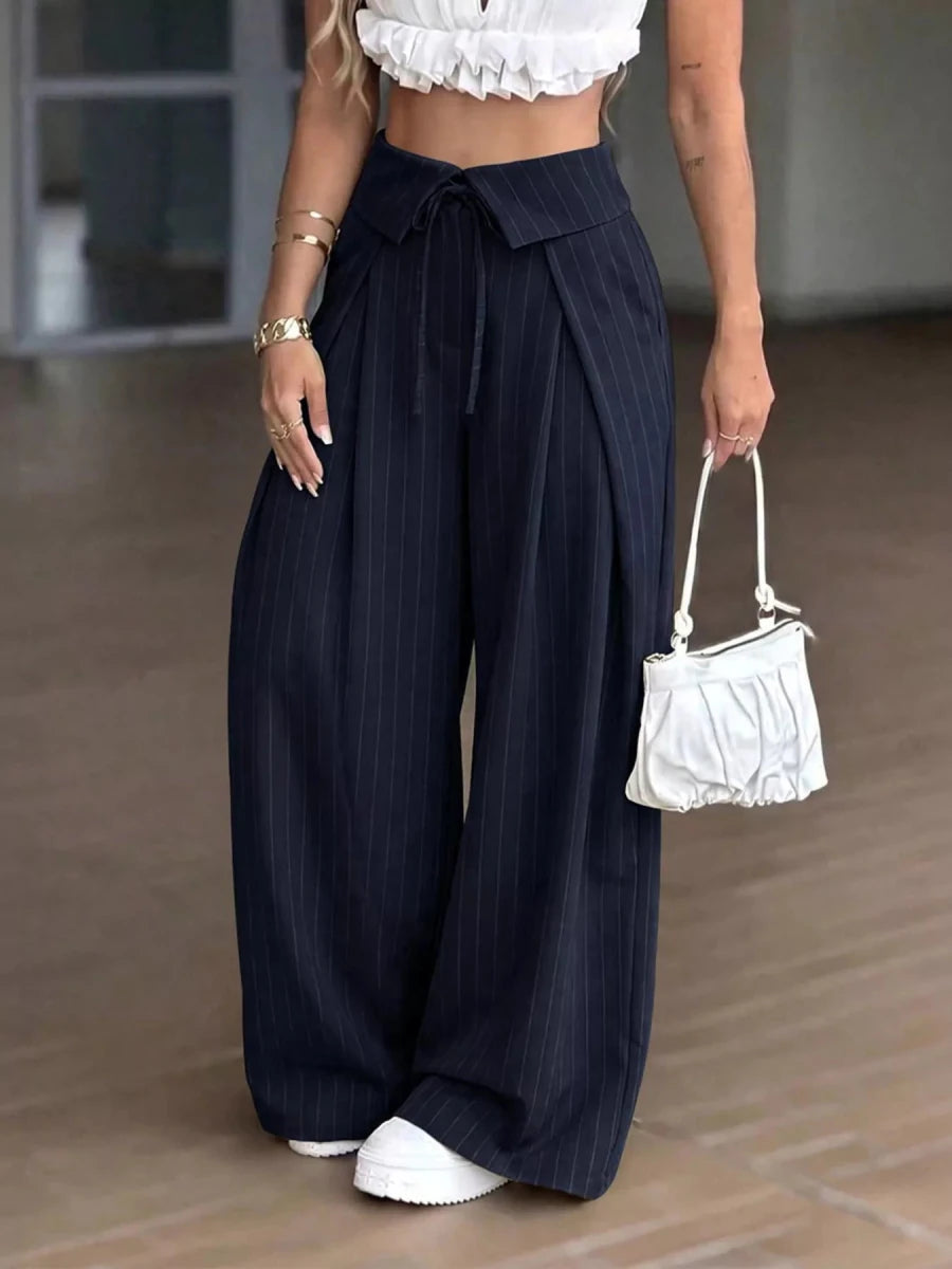 Devine High-Waisted Wide-Leg Pinstripe Pants - WowStore.live