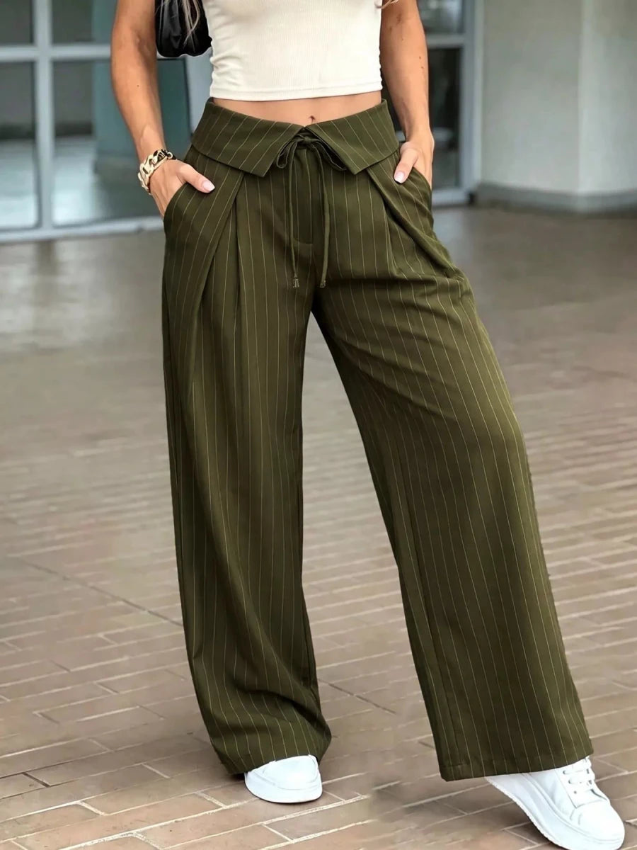 Devine High-Waisted Wide-Leg Pinstripe Pants - WowStore.live