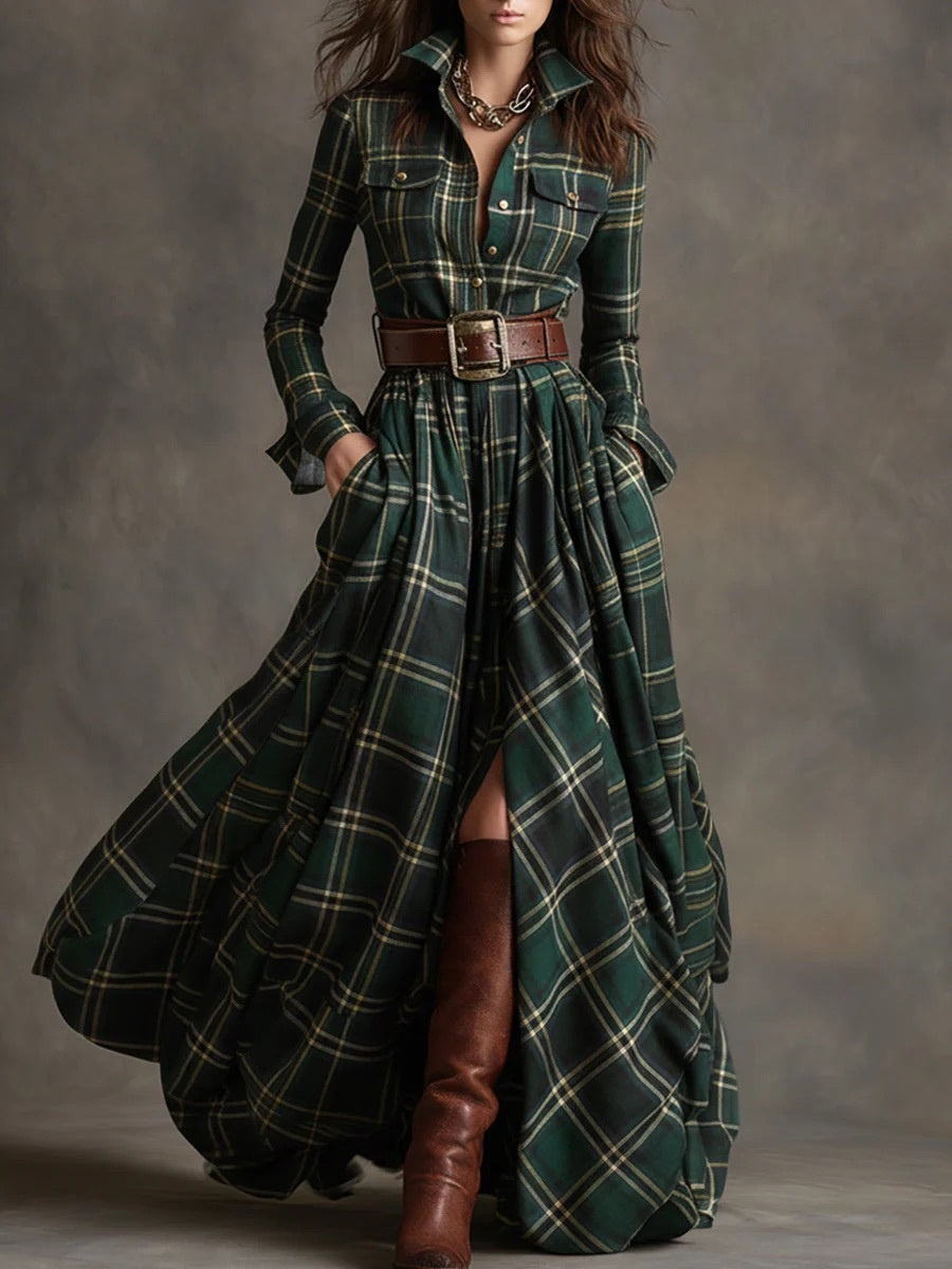 Plaid Maxi Shirt Dress