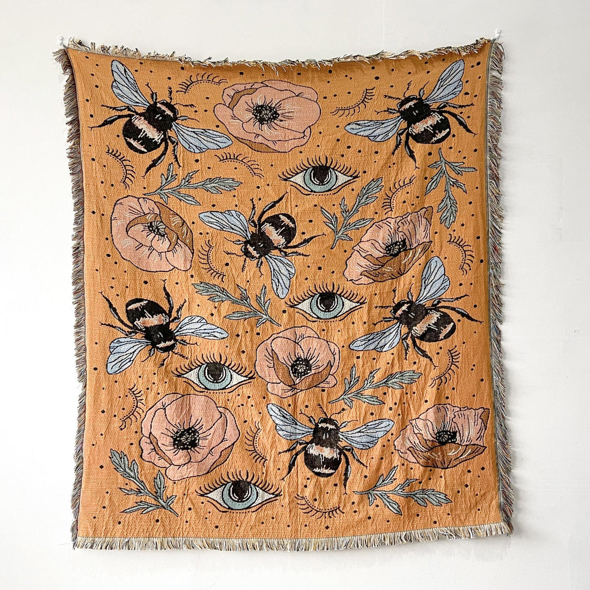 Woven Tapestry Throw with Fringe, 130 × 150 cm