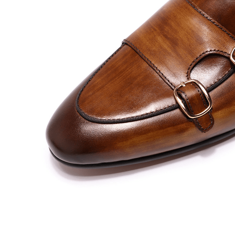 Double Buckle Cowhide Leather Shoes - WowStore.live