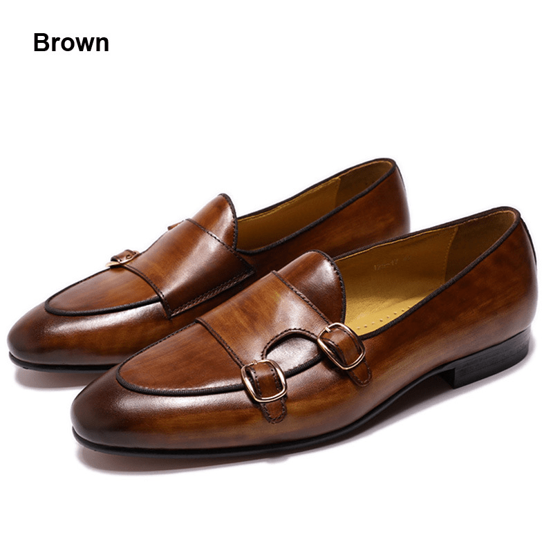 Double Buckle Cowhide Leather Shoes - WowStore.live