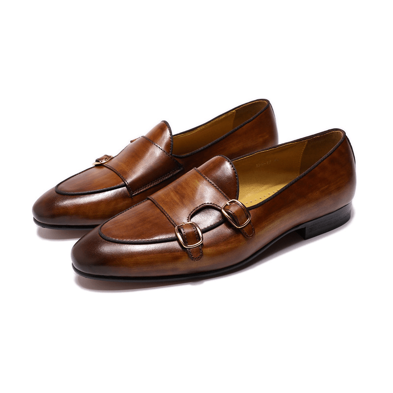 Double Buckle Cowhide Leather Shoes - WowStore.live