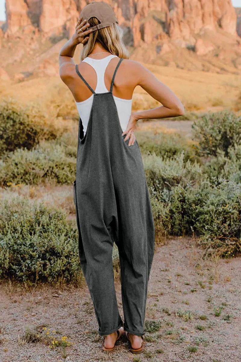 Double Take Full Size V - Neck Sleeveless Jumpsuit with Pockets - Wow Store