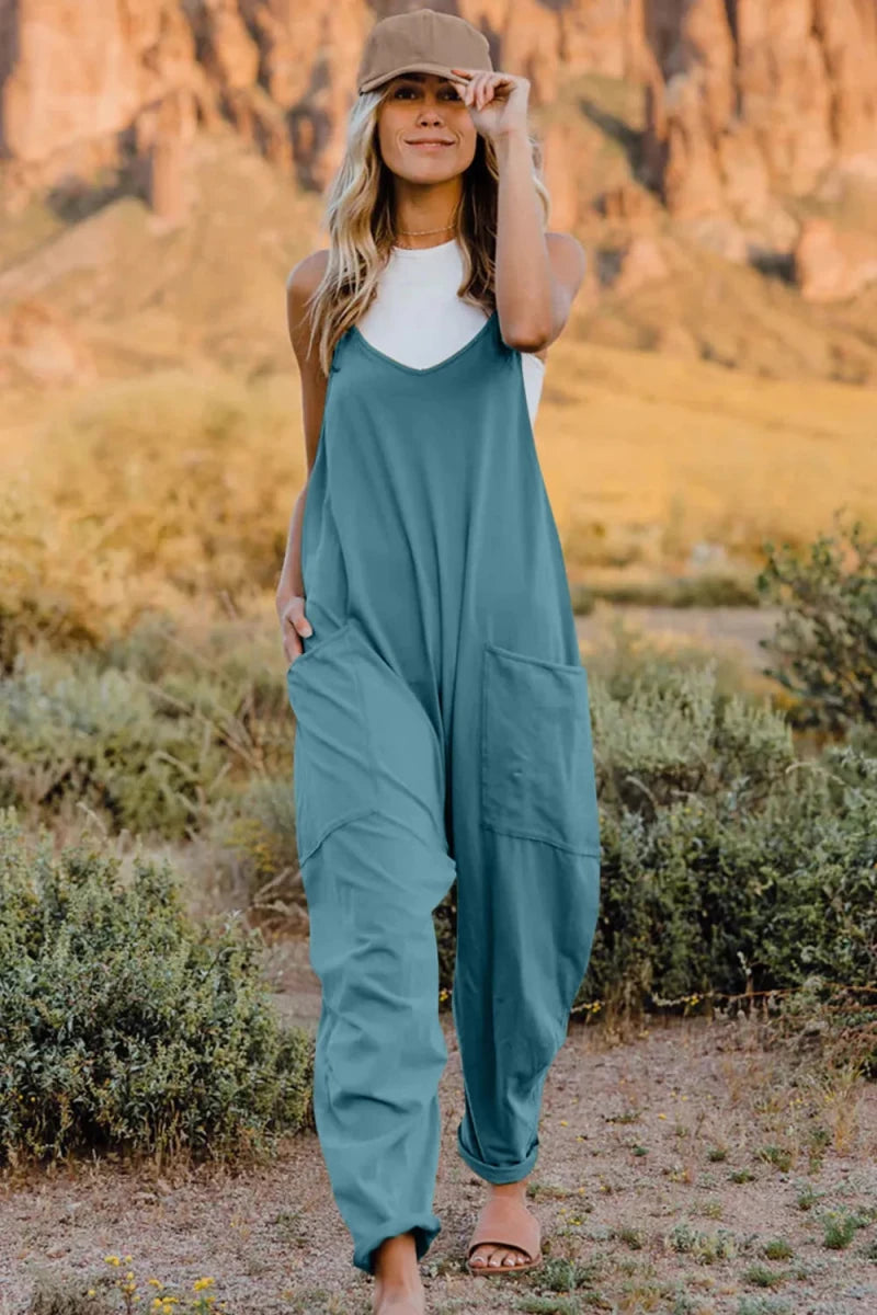 Double Take Full Size V - Neck Sleeveless Jumpsuit with Pockets - Wow Store