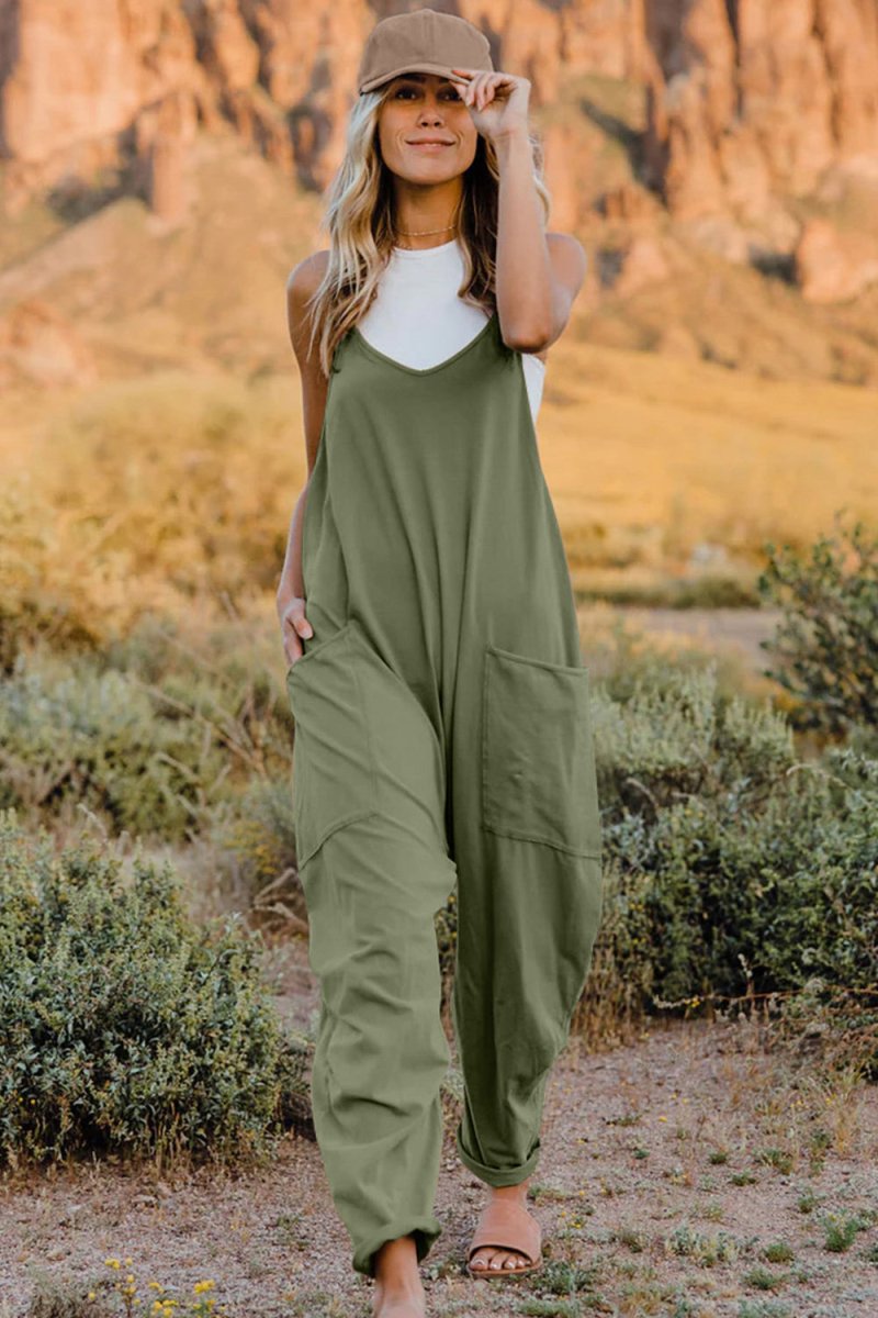 Double Take Full Size V - Neck Sleeveless Jumpsuit with Pockets - Wow Store
