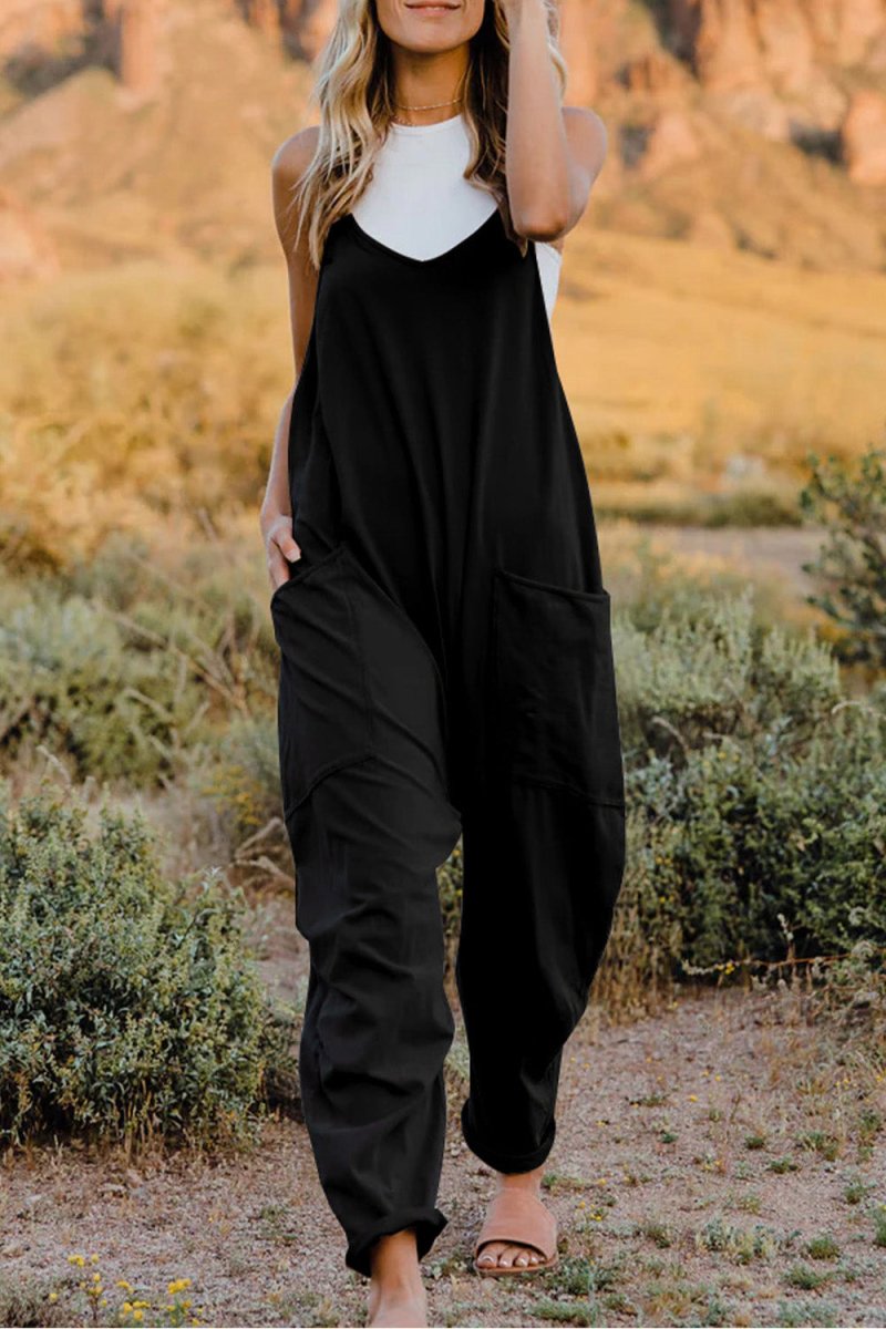 Double Take Full Size V - Neck Sleeveless Jumpsuit with Pockets - Wow Store