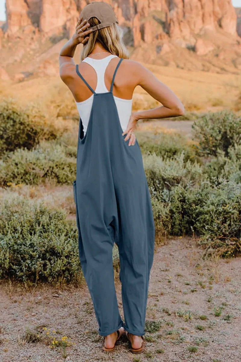 Double Take Full Size V - Neck Sleeveless Jumpsuit with Pockets - Wow Store
