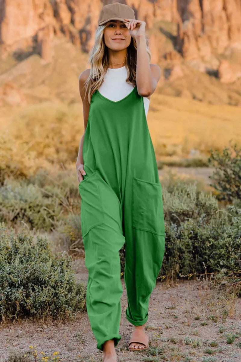 Double Take Full Size V - Neck Sleeveless Jumpsuit with Pockets - Wow Store
