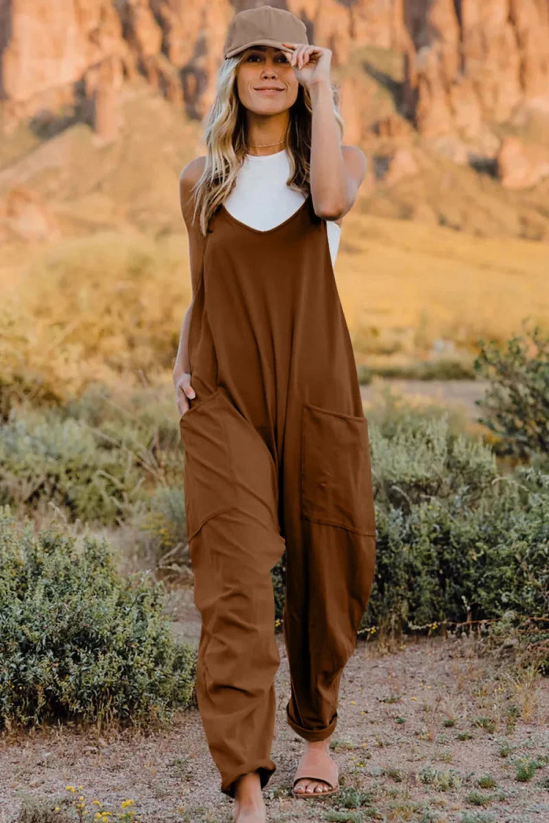 Double Take Full Size V - Neck Sleeveless Jumpsuit with Pockets - Wow Store