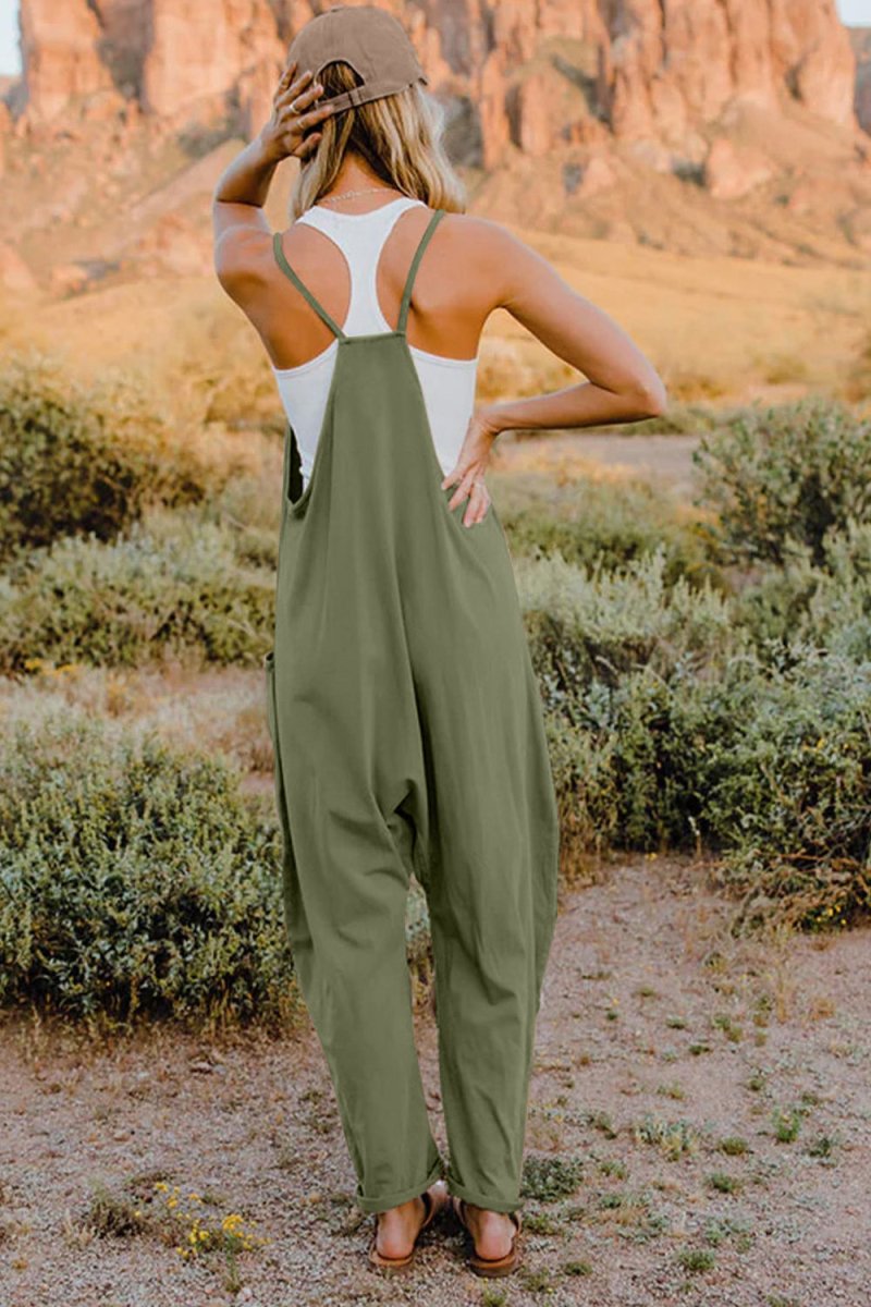 Double Take Full Size V - Neck Sleeveless Jumpsuit with Pockets - Wow Store