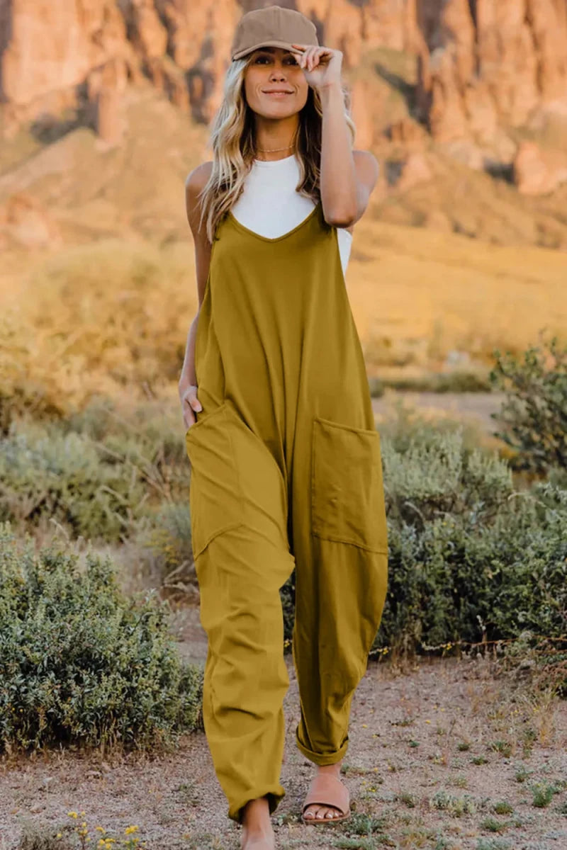 Double Take Full Size V - Neck Sleeveless Jumpsuit with Pockets - Wow Store
