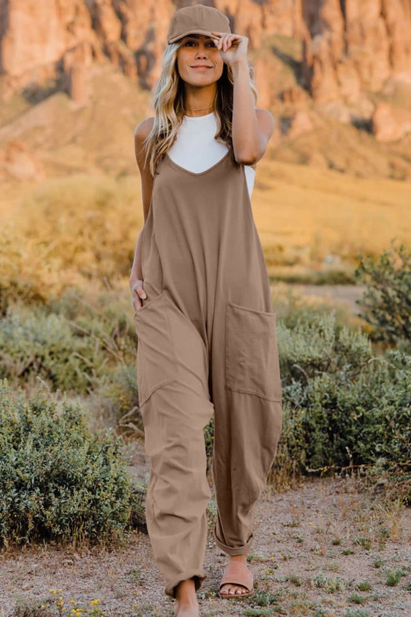 Double Take Full Size V - Neck Sleeveless Jumpsuit with Pockets - Wow Store
